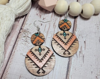 Aztec Print Double Earring SVG File Laser 2 Styles
