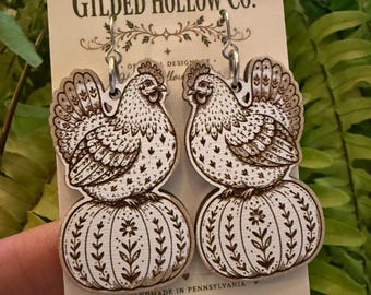 Chicken Pumpkin Earring SVG | Laser Cut Earring Files | Fall Earring SVG