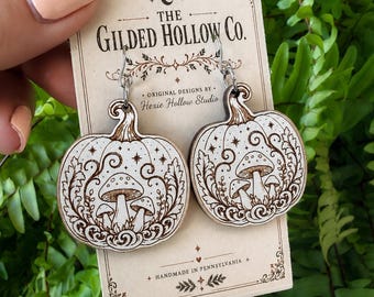 Pumpkin Mushroom Earrings | Laser Cut Wood Dangle (Digital Download)