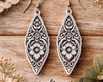 Floral Teardrop Earring SVG | Laser Cut Boho Vintage Jewelry Design Digital Download