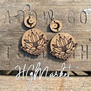 Lotus Moon Earring SVG File Laser 2 Part 2 Styles
