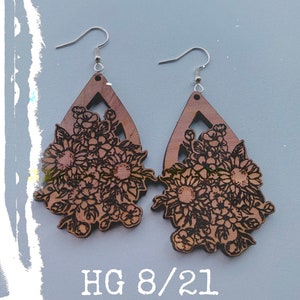 Wood Earrings SVG Sunflower Bouquet Laser Glowforge File