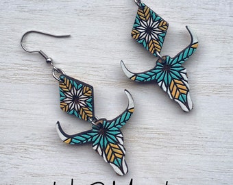 Cow Skull two-part Earring SVG File Laser 2 Styles