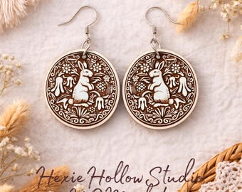 Floral Rabbit Earring SVG, Laser Cut Bunny Jewelry (Digital Download