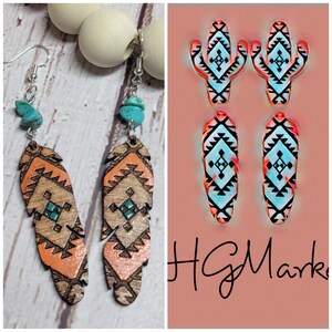 South Western Feather and Cactus Earring Bundle SVG File Laser