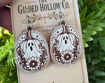Ghost Pumpkin Earring SVG | Laser Cut Earring Files | Halloween Earring SVG