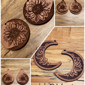 Sunflower Moon Boho Earrings SVG Laser Glowforge File Bundle of 4