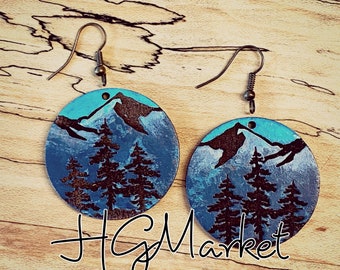 Pine Forest Mountains Earring SVG File Laser Wood Leather