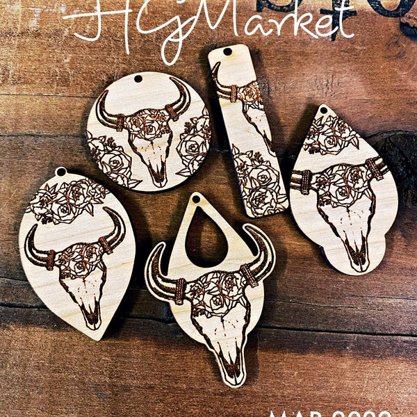 Cowskull Roses Boho Earring SVG Laser Glowforge Bundle File