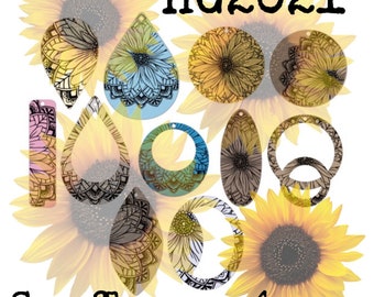 SVG Boho  Sunflower Earrings Laser Glowforge File