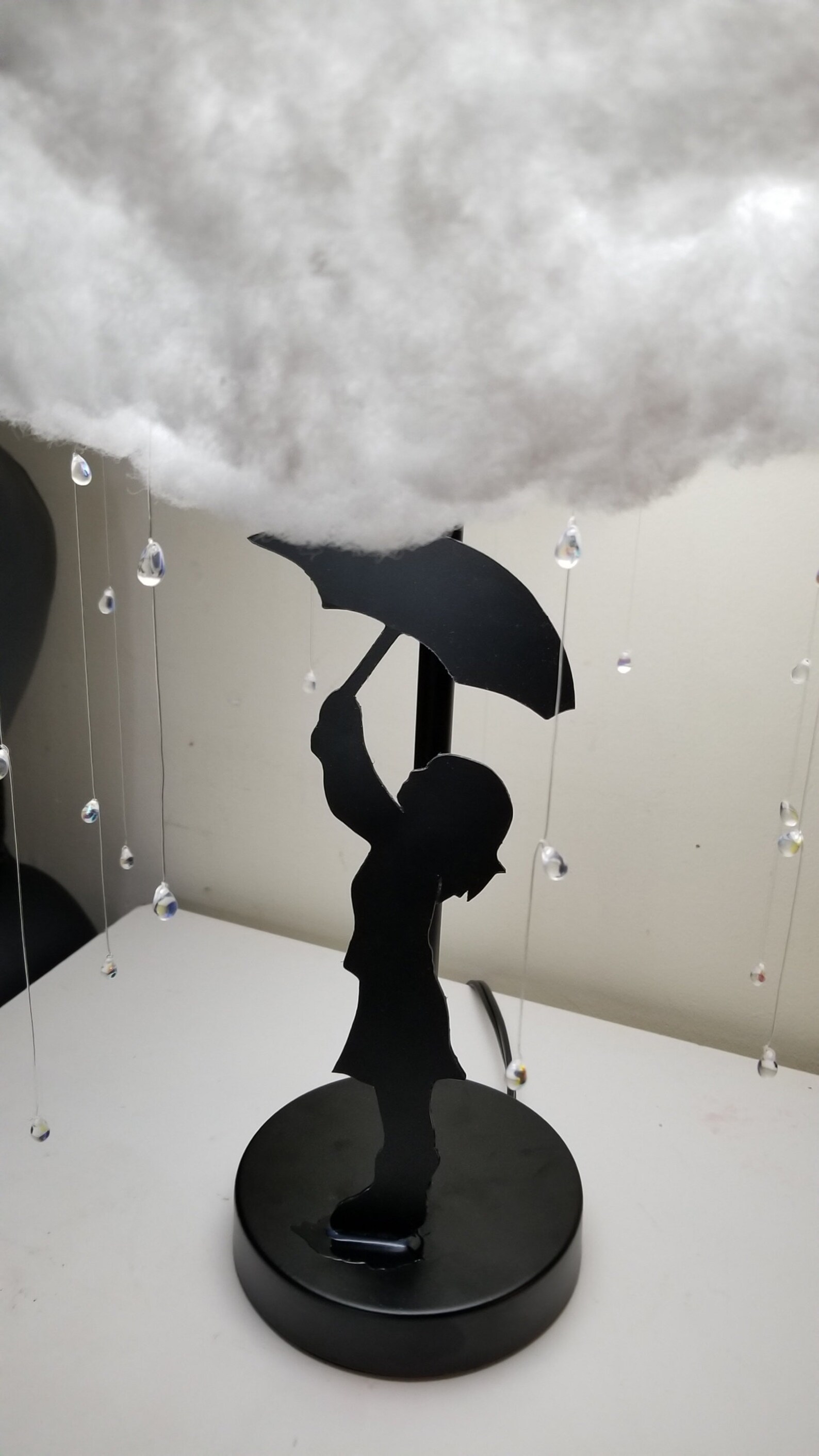 Table Lamp Rain Cloud With Little Girl Night Light Nursery Etsy