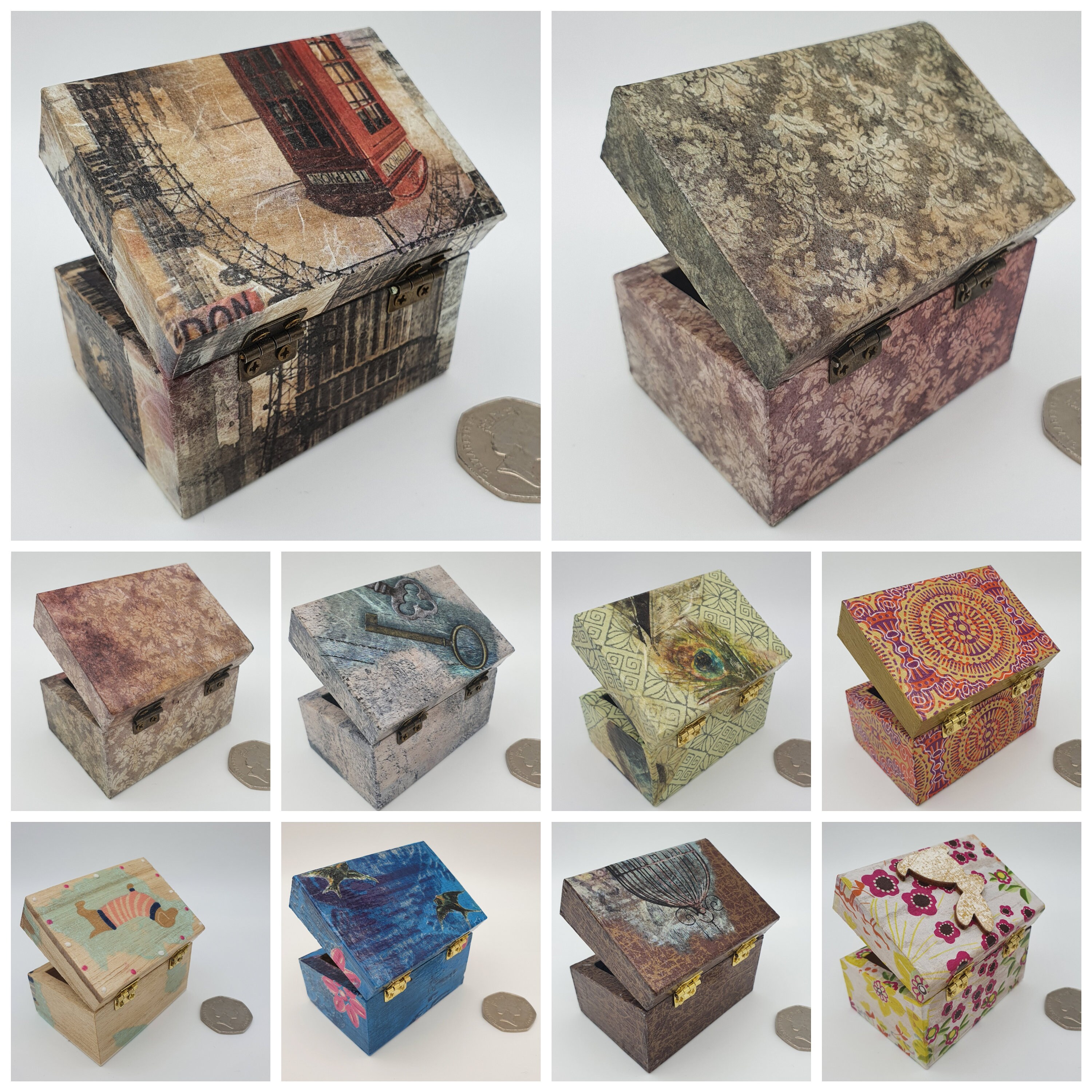 Small Decoupage Boxes Decopatch Box Small Keepsake Box Trinket Box