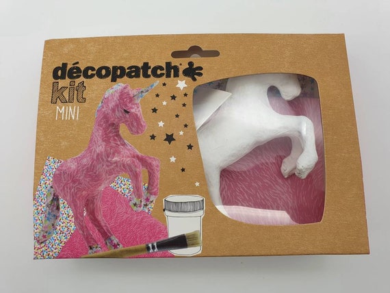 Unicorn DIY Craft Kit for Girls and Boys Bright Stripes Decoupage Animals Unicorn Craft Kit Complete Kids Craft Kits with Decoupage Paper Glue and Brush