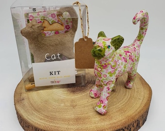 Small Decopatch Standing Cat Craft Kit, Decoupage Cat, Decopatch Animal, Cat Model, Paper Mache Cat