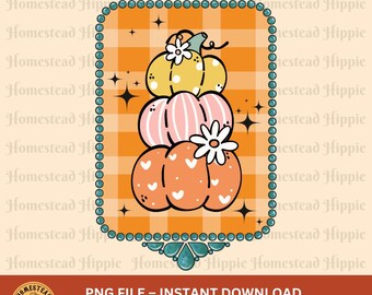 3 Abgestufte gemusterte Kürbisse PNG | Türkis Borte | Herbst Kürbisse PNG | Herbst Design | Herbst-T-Shirt | Digitaler Download | Sublimationsdesigns
