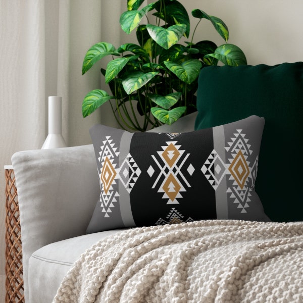 Black and Gray Neutral Southwestern Pillow | Navajo Pillow | Aztec Print Pillow | Western Throw Pillow | Lumbar Pillow | Boho Western Pillow