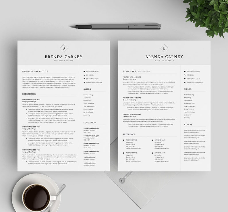 Resume Template for Word and Mac Pages Professional CV Template Resume Template and Cover Letter CV Design Instant Download