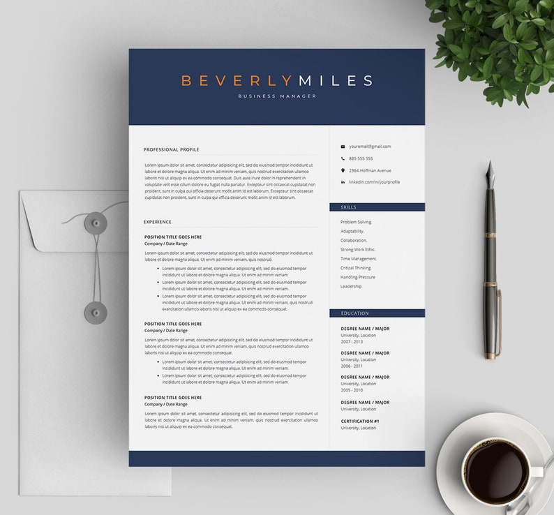 Resume Design 4 Page Pack Resume Template Professional Resume Template CV for Word and Mac Pages Modern Resume Instant Download
