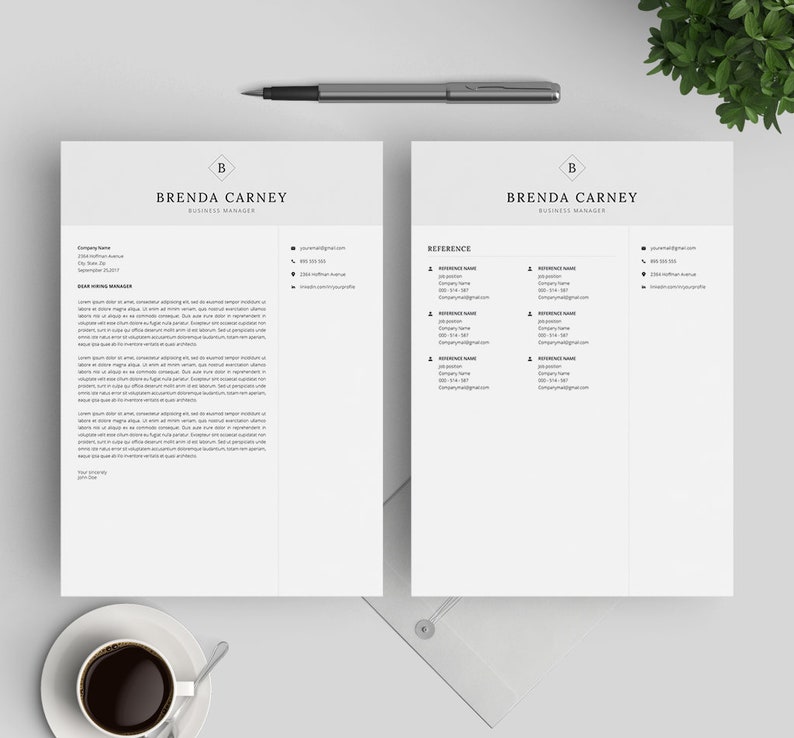 Resume Template for Word and Mac Pages Professional CV Template Resume Template and Cover Letter CV Design Instant Download