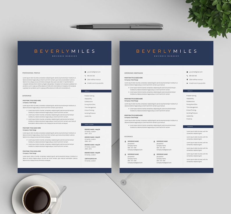 Resume Design 4 Page Pack Resume Template Professional Resume Template CV for Word and Mac Pages Modern Resume Instant Download