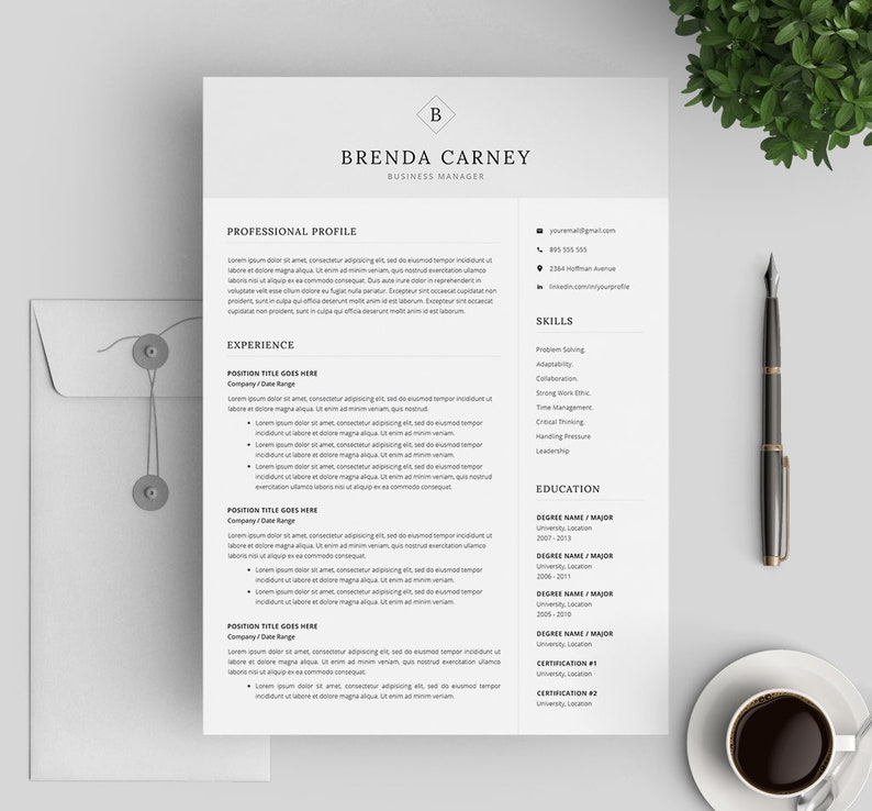 Resume Template for Word and Mac Pages Professional CV Template Resume Template and Cover Letter CV Design Instant Download