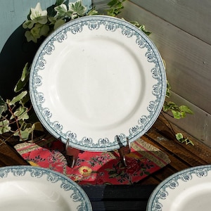 Late 1890s/Early 1900s ~ French Antique TRANSFERWARE Plate ~ Made by Salins in &quot;Lafayette&quot; Motif ~ Terre de Fer~ Earthware ~ Ironstone