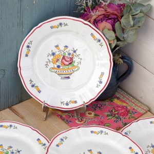 Late 1800/Early 1900s ~ French Antique Transferware Salad Plate ~ GIEN ~ Luxembourg Pattern ~ Cream Ironstone ~ Earthware