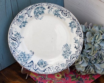 1930s ~ French Vintage TRANSFERWARE Plate ~ K&G (Keller et Guérin) Lunéville ~ "Neuilly" Motif ~ Ironstone Earthenware