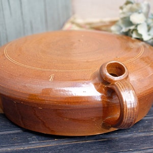 1920s ~ French Vintage Brown Stoneware ~ Flat Water Jug Pitcher ~ Glazed Sandstone ~ French Pottery Ceramics ~ Terre Cuite