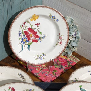 Late 1890/Early 1900s~ French Antique EARTHWARE Soup Plate ~ Unique Floral Handpainted &quot;Strasbourg&quot; Pattern ~ Polychrome Ironstone