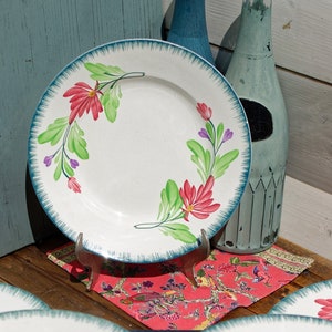 1920s ~ Rare Handpainted French Antique Plate ~  Made by Longwy ~ Floral Ironstone ~ Earthware