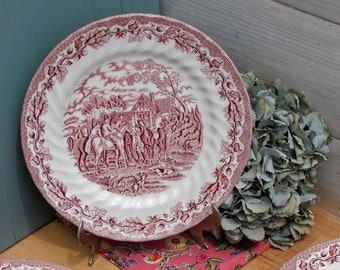 1970s ~ English Vintage Collectible Porcelain Dinner Plate ~ Churchill ~ The Georgian Collection ~ Red Transferware Earthenware