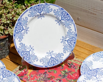 1930s ~ French Vintage TRANSFERWARE Plate ~ K&G (Keller et Guérin) Lunéville ~ "Mauresque" Motif ~ Purple Blue Hues Earthenware Ironstone