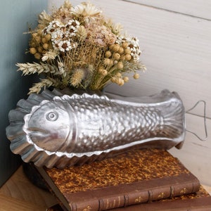 1930s ~ French Vintage Aluminum Fish Shaped Baking Mold - Chocolate Mold ~ Rustic Farmhouse Kitchen Mold