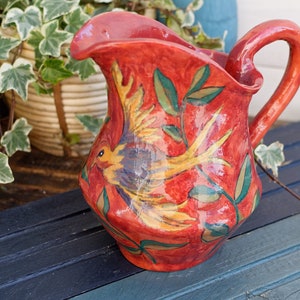 French Vintage Hand Painted Stoneware Porcelain Pitcher ~ Jug ~ Cruche ~  French Country Home décor ~ Ceramic Terrecotta