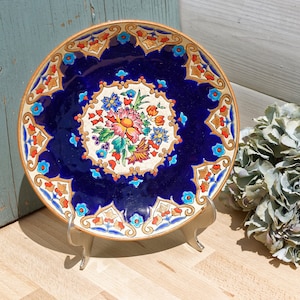 1950s ~ French Vintage LONGWY EMAUX Earthware Hanging Plate ~  &quot;Renaissance&quot; Motif–  Handpainted Decor de M.P. Chevallier