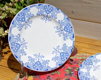 1930s ~ French Vintage TRANSFERWARE Dessert Plate ~ K&G (Keller et Guérin) Lunéville ~ "Mauresque" Motif ~  Purple Blue Hue Ironstone