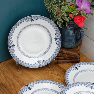 1900S ~ &quot;Dahomey&quot; Sarreguemines U&C ~ French Antique Ironstone Blue Transferware Dinner Plate~ Terre De Fer En Faience