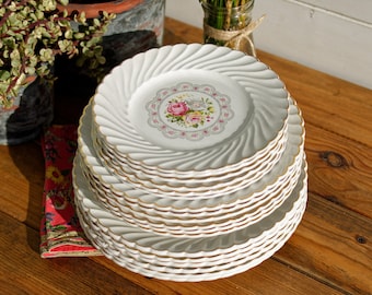 1930s ~French Antique Dinnerware Serving Pieces ~ Made by KG (Keller et Guérin) Luneville ~ Floral Pattern ~ Porcelain Earthenware Plates