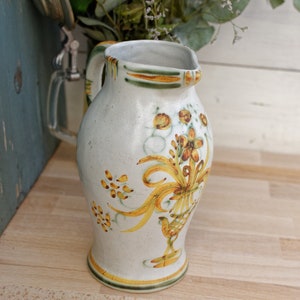 1960s ~ French Vintage Hand Decorated Glazed Stoneware Pitcher ~ Made by KERALUC Quimper Faïencerie of Kéraluc Earthenware ~ Artist Signed