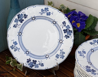 1800s ~ French Antique TRANSFERWARE Dinner Plate ~ KG (Keller et Guerin) Luneville ~ Blue & White Ironstone Earthenware - Lot 2