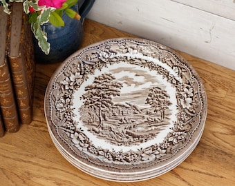 1970s ~ "BARRATS" of Straffordshire England ~ English Vintage Ironstone Fine China Brown Transferware Dinner Plate ~ Made in England