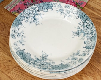 1890s ~ "FECAMP" Hte. Boulenger et Cie Choisy-Le-Roi ~ French Antique Ironstone Blue Transferware Dinner Plate ~ Terre de fer