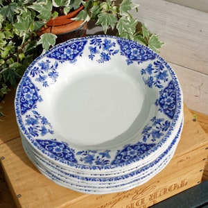 1900s ~ GIEN ~ French Antique Ironstone Blue Transferware Plate ~ Terre de Fer Faience