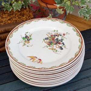 1890s/1900s ~ &quot;WATTEAU&quot; Sarreguemines U&C ~ French Antique Ironstone Polychrome Dinner Plate ~ Terre de Fer