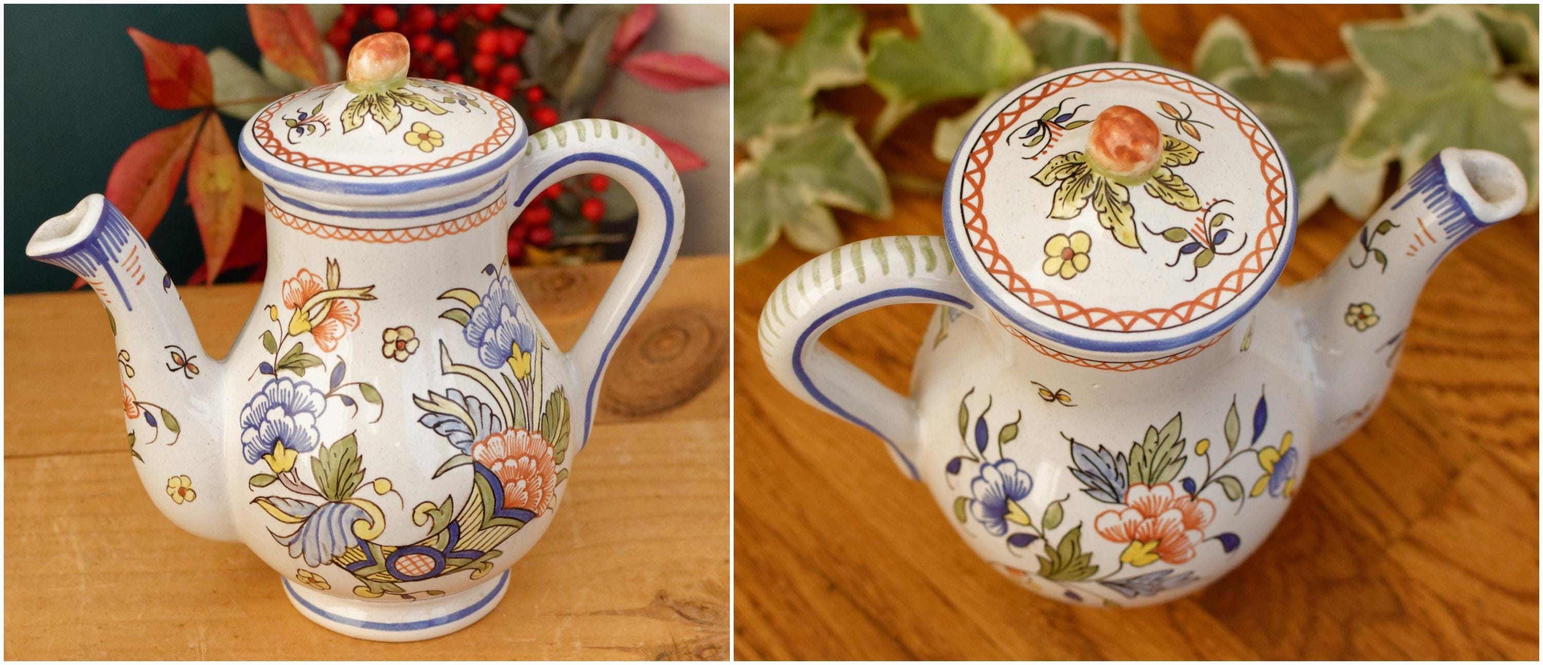 French Vintage MOUSTIERS Vieux Rouen Style Hand-painted Faience
