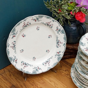 1890s ~ &quot;VINCENNES&quot; LONGWY ~ French Antique Floral Ironstone Polychrome Plate ~ Terre de Fer