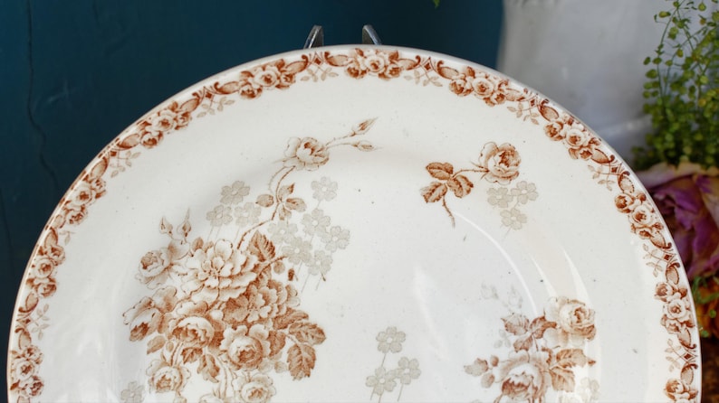 1890s ~ LUCIE Terre de Fer H.B. & Cie (Hautin, Boulenger) Choisy-Le-Roi ~ French Antique Ironstone Brown Transferware Plate ~ Terre de Fer F