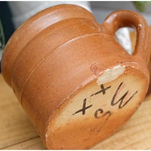 French Vintage Stoneware Clay Mug ~ Potterie en GRES Fait Maison Made in France ~ Glazed Sandstone Stoneware ~ Handmade Rustic Farmhouse Dec
