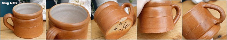French Vintage Stoneware Clay Mug ~ Potterie en GRES Fait Maison Made in France ~ Glazed Sandstone Stoneware ~ Handmade Rustic Farmhouse Dec